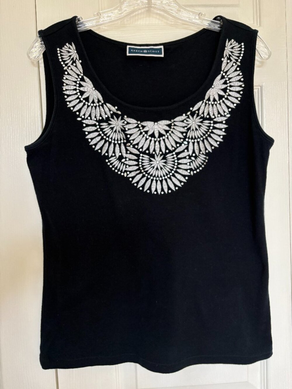 Karen Scott Black Beaded Embroidered Sleeveless Layering Shell Tank Top - Size M